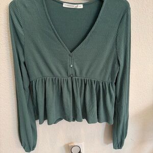 Coquette Romantic Crop cottage earthcore V-neck Altar'd State Ribbed Sage Top XL